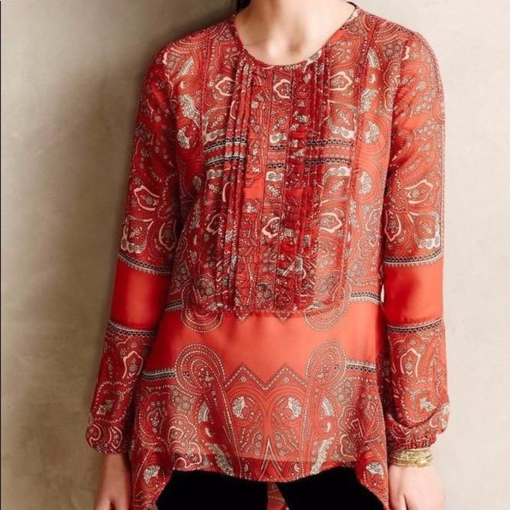 Anthropologie Love Sam bandana sheer tunic blouse
